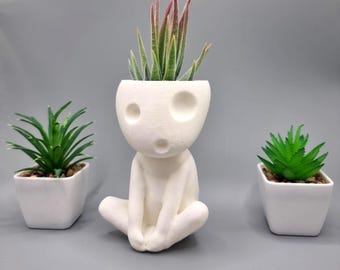 Sitting Kodama Planter with Crossed Legs - Cute Succulent Pot, Desk Tidy, Fanart - 4 Sizes, Drainage Hole, Gift for Plant Lovers