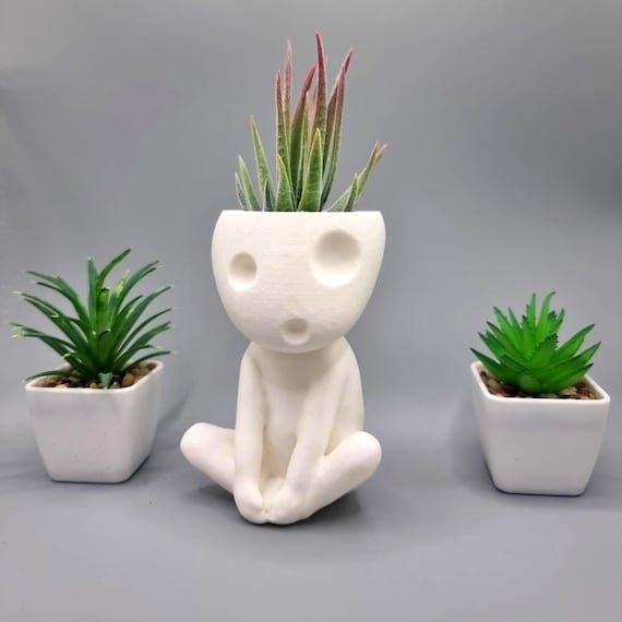 Sitting Kodama Planter with Crossed Legs - Cute Succulent Pot, Desk Tidy, Fanart - 4 Sizes, Drainage Hole, Gift for Plant Lovers