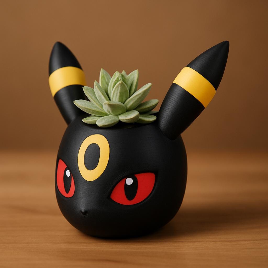 Umbreon Planter | Pokémon Flower Pot | 3D Printed Succulent Pot | 5 Sizes | Painted or DIY | Cute Gift for Gamers & Anime Fans