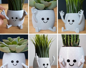 Cheeky Smiley Face Plant Pot, Hand Gesture Planter, 3D Printed Succulent Planter or Pen Holder – Choose from 6 Fun Designs