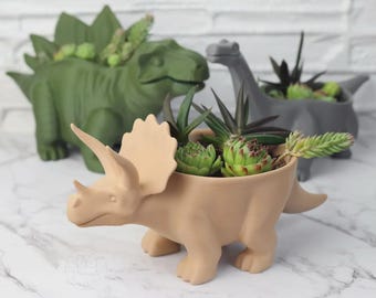 Dinosaur Plant Pot Set | Brontosaurus, Stegosaurus & Triceratops Planters | Choose Individual or Full Set | 3D Printed Succulent Pot