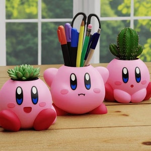 Kirby Planter | Cute Flower Pot or Pen Holder | 3D Printed | Painted or DIY | 3 Designs | Nintendo Gift | Gamer Desk Decor