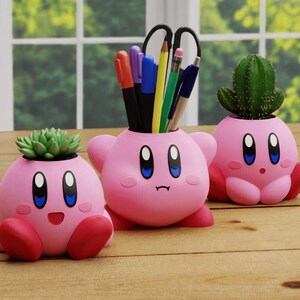 Kirby Planter | Cute Flower Pot or Pen Holder | 3D Printed | Painted or DIY | 3 Designs | Nintendo Gift | Gamer Desk Decor