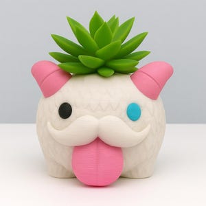 Poro Plant Pot – Arcane & League of Legends Inspired Flower Succulent Planter, 3D Printed Pen Holder Desk Tidy – With/Without Moustache Heimerdinger's Poro