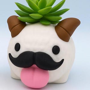 Poro Plant Pot – Arcane & League of Legends Inspired Flower Succulent Planter, 3D Printed Pen Holder Desk Tidy – With/Without Moustache With moustache