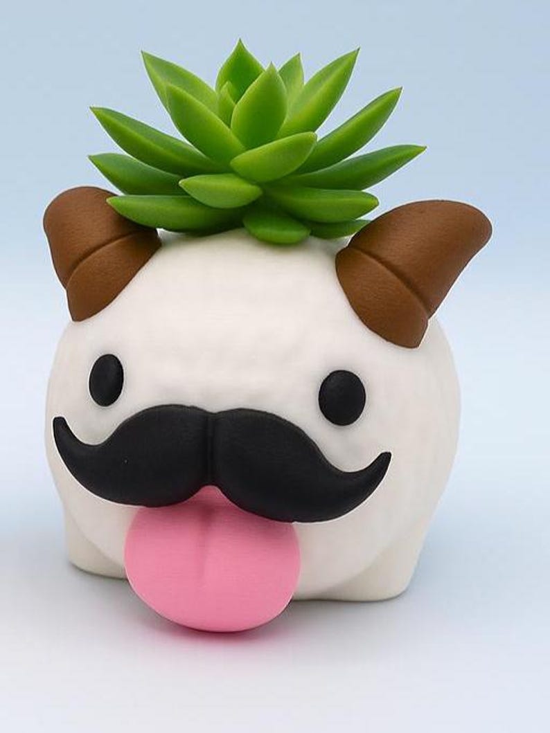 Poro Plant Pot – Arcane & League of Legends Inspired Flower Succulent Planter, 3D Printed Pen Holder Desk Tidy – With/Without Moustache With moustache