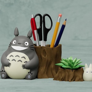 Ensemble cache-pot et porte-stylo Spirit of the Forest | Jardinière succulente | Décoration de bureau geek mignonne | Vase écologique pour la maison ou le bureau