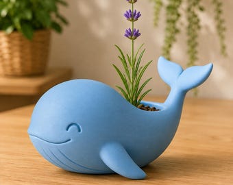 Cute Whale Planter Pot | 3D Printed Whale Succulent Planter | Ocean Decor | Whale Plant Pot | Desk Planter | Choose Your Colour