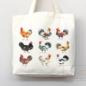 Chicken Canvas Tote Bag Funny Chicken Lover Gift Tote Bag Everyday Tote Eco Friendly Campus Tote Reusable Grocery Bag Cute Bag Aesthetic Bag