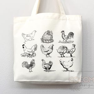 Chicken Canvas Tote Bag Funny Chicken Lover Gift Tote Bag Everyday Tote Eco Friendly Campus Tote Reusable Grocery Bag Cute Bag Aesthetic Bag