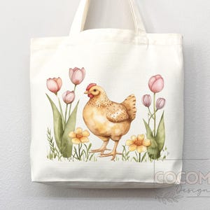 Chicken Canvas Tote Bag Funny Chicken Lover Gift Tote Bag Everyday Tote Eco Friendly Campus Tote Reusable Grocery Bag Cute Bag Aesthetic Bag
