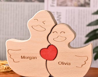 Personalized Wooden Couple Duck Puzzle Gift, Animal Figurines, Valentine’s Day Gift for Couples, Gifts for her, Gifts for him