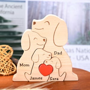 Wooden Puppy Family Puzzle, Custom Family Name Puzzle, Home Decor Gift for Grandma, Dog Lover Gift, Wood Puppy Decor, Gift for Parents