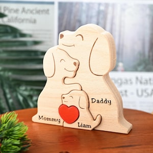 Custom Wooden Dog Puzzle, Animal Family Name Puzzle, Home Decor Gift for Mom, Dog Lover Gift, Handmade Wooden Decor, Gift for Wife Grandma