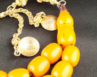 Beautiful antique German genuine Bakelite Islamic Rosary (misbah) with gold plated 925 silver antique tassel (shurabba)