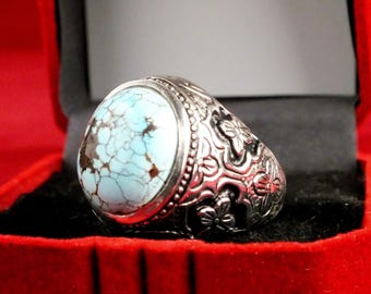 Handmade 970 Sterling Silver natural Turquoise Ring, Size 9