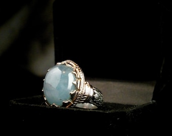 Handmade 970 Sterling Silver Aquamarine Statement Ring, Size 9