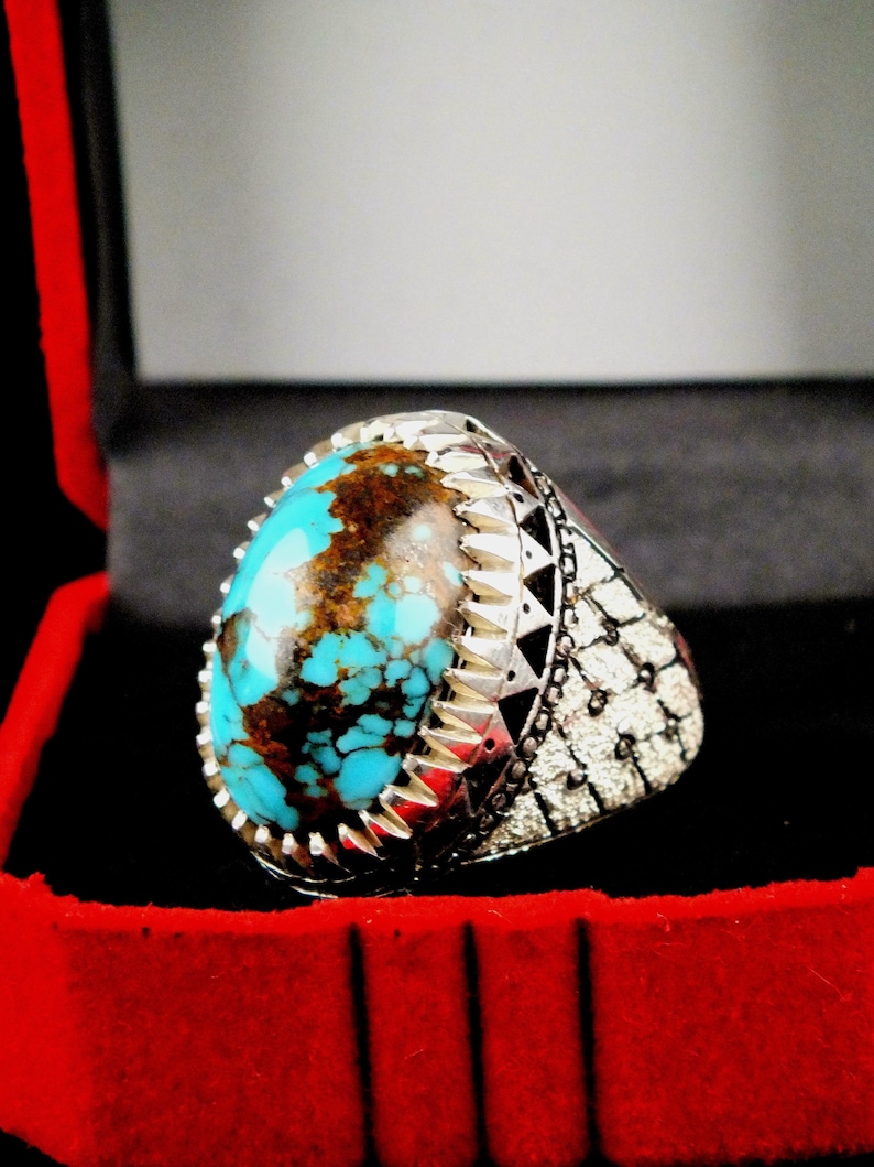 Handmade Sterling Silver Nishaburi natural Turquoise Ring, Size 10