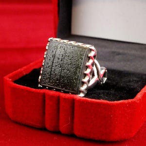 Sterling Silver Yemeni Jade Islamic Calligraphy (ayatul AlKursi) Ring, Ottoman Style Mens Ring