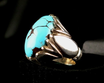 Beautiful hand made 970 sterling silver natural stunning big turquoise ring weight 27 grams