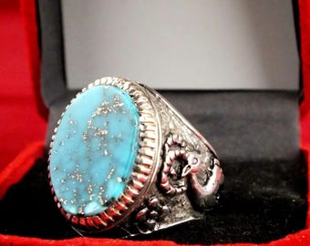 Handmade Sterling Silver natural Karmani Turquoise Ring, Size 10