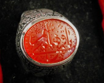 Handmade Sterling Silver Yemeni Agate Ring with Islamic Script