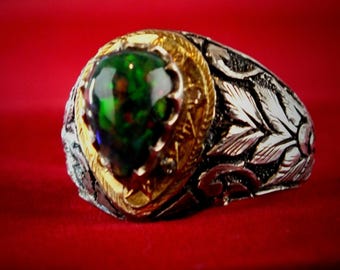Handmade Sterling Silver Opal Ring, Jarah Engraved, Size 10