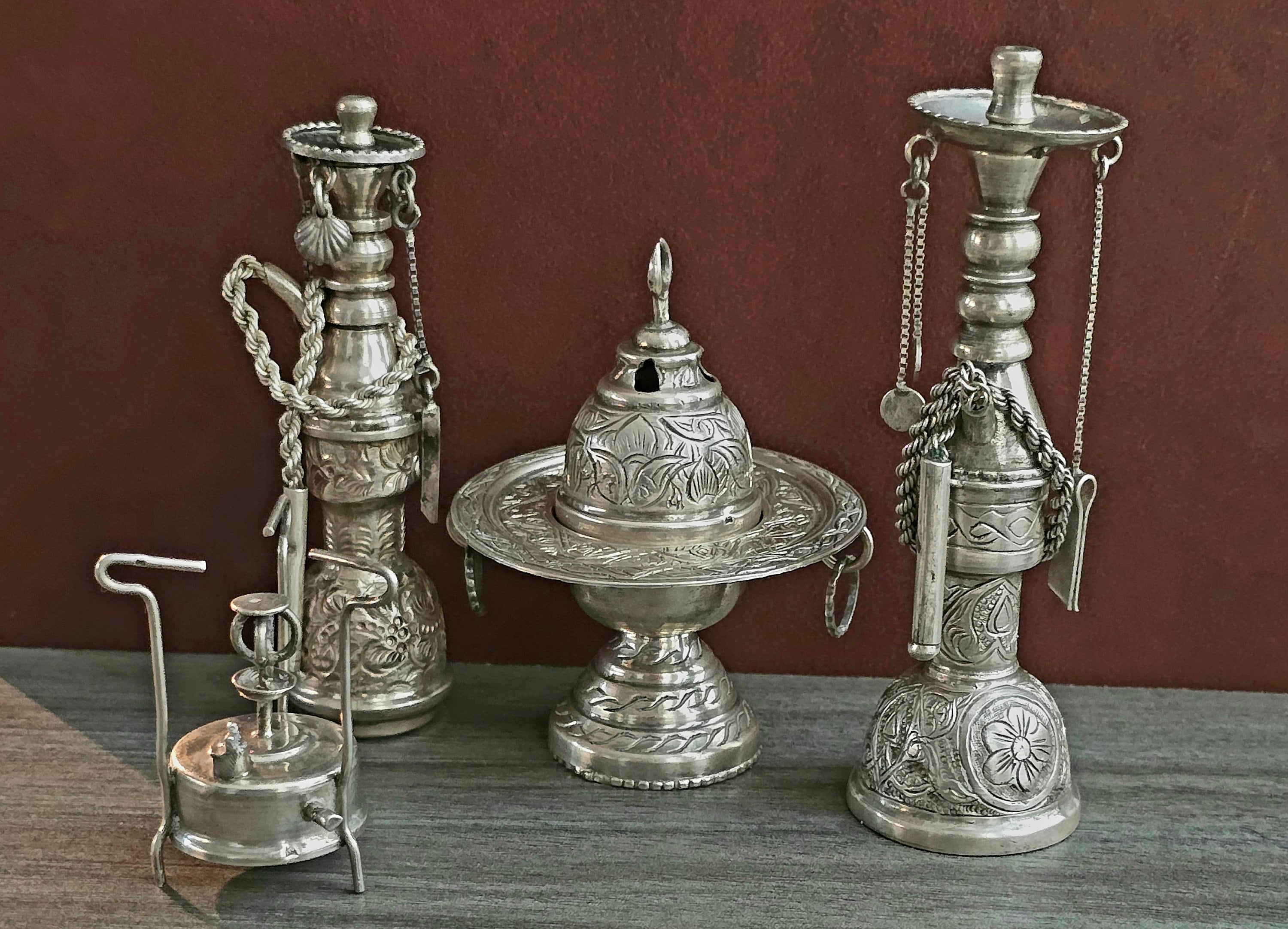 beautiful vintage hand made hookah setup ornament 100% 925 silver