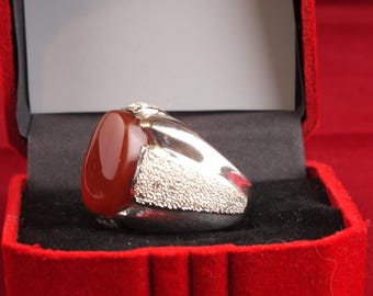Handmade Yemeni Agate Ring, Bahraini Sterling Silver, Size 9