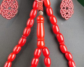 Antique German Bakelite Tasbih Rosary with 925 Silver Tassel