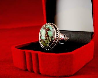 Handmade Sterling Silver natural Turquoise Ring - Size 9, Egyptian Gemstone