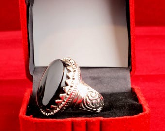 Handmade Bahraini 990 Sterling Silver Yemeni Agate Ring, Size 9