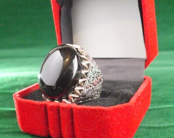 Handmade Yemeni Agate 990 Silver Ring - Size 9