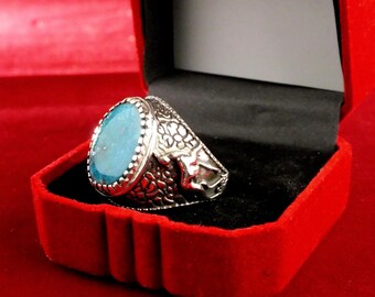 Handmade 990 Silver natural Kermani Turquoise Ring, Size 9