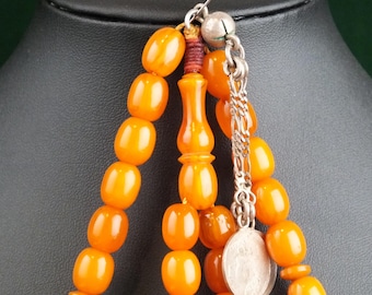 Antique German Bakelite Tasbih Rosary with 925 Silver Tassel