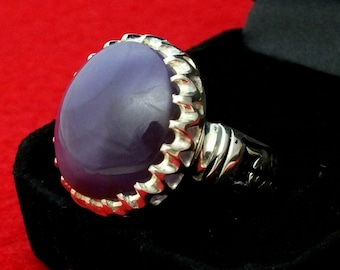 Handmade Yemeni Purple Agate Ring, 990 Sterling Silver, Size 11