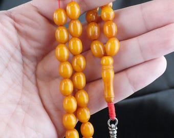 Beautiful antique genuine Bakelite Islamic hand made Rosary  beads  (misbah) with 925 silver antique tassel (shurabba)