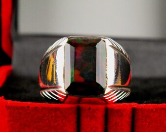 Beautiful hand made 970 silver high quality genuine crystal sparkling opal size 9 ring