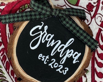 Wood Slice Ornament with Ribbon Bow Personalized