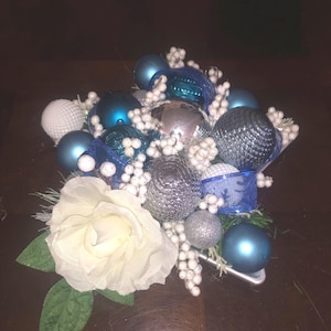 Christmas  Decor,  Centerpiece, Holiday Table Decor, Christmas Desk Decor, Holiday Centerpiece, Handmade Christmas Centerpiece, Blue Decor