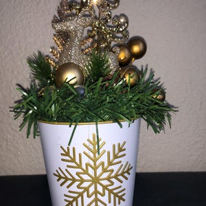 Christmas Centerpiece, Christmas Table Decor, Handmade Holiday Decor, Gold Glittery Reindeer, Gold Snowflake Decor, Christmas Holiday Gift,