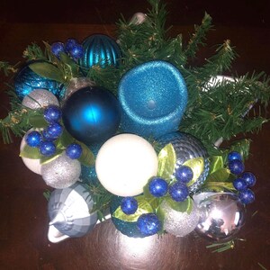 Christmas  Decor,  Centerpiece, Holiday Table Decor, Christmas Desk Decor, Holiday Centerpiece, Handmade Christmas Centerpiece, Blue Decor