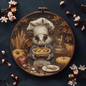 Chef Opossum medium size Cross Stitch Pattern PDF - Instant Download, DIY Needlework, Beginner-Friendly Embroidery Design