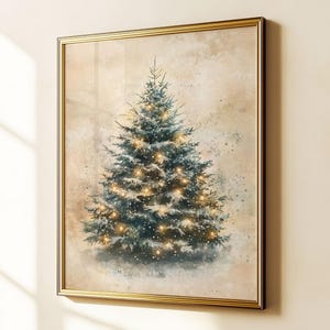 Vintage Christmas Tree Print, Christmas Decor Printable Wall Art, Moody Natural Antique Holiday Winter Evergreen Tree Painting,Digital Print