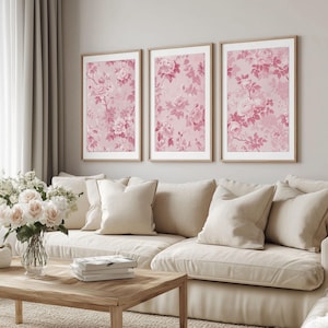Artful Wall Art Light Pink Vintage Floral Print Set of 3 Pink Posters Digital Download Chinoiserie Wall Decor Aesthetic Art Print Simple