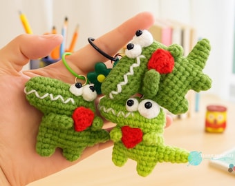 Crocodile Keychain Crochet Pattern: Amigurumi Heart Dino (PDF Download