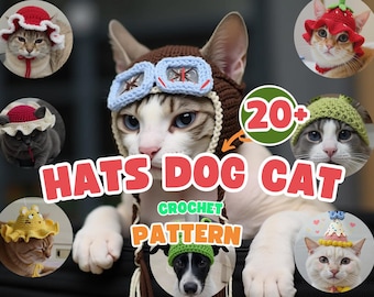 20+ Cat & Dog Hats Crochet Patterns: Summer, Halloween, Xmas (PDF Pattern)