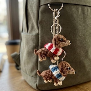 Crochet Dachshund Keychain Pattern PDF, Dog Amigurumi, Cute Dog Bag Charm, Car Mirror Hanging Ornament Crochet Pattern, Easy Crochet Pattern