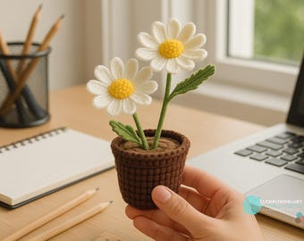 Crochet Daisy Flower in Pot: Amigurumi PDF Pattern (Digital Download