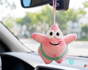 Pink Starfish Crochet Pattern PDF, Cute Amigurumi Starfish Plush, Car Hanging Ornament, Ocean Plush Ornament, Instant Download